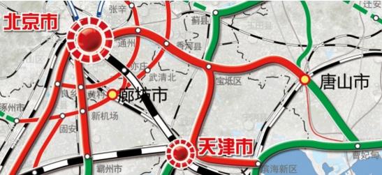 京津冀地區城際鐵路網規劃示意圖(局部)