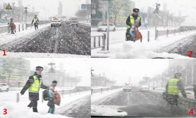 大雪中有个孩子紧抓道中间护栏，接下来发生暖心一幕……