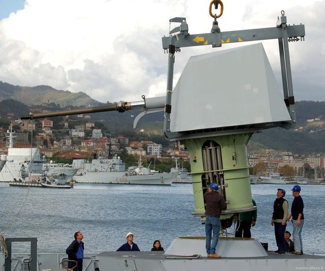 正在吊装奥托·梅腊拉型76.2毫米舰炮.