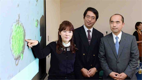 笹井芳树(中)和小保方晴子(左)