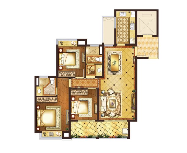 复地宴南都b户型 120平米 三室两厅两卫