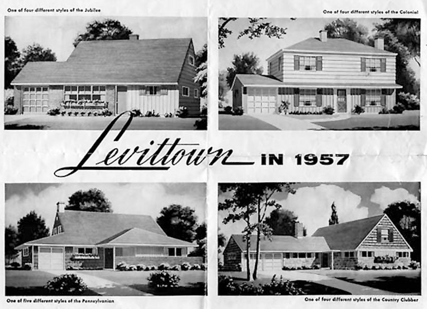莱维顿（Levittown）在二战后为美国退伍军人和他们的新家庭（限于白种人）开发建设的七个大型郊区