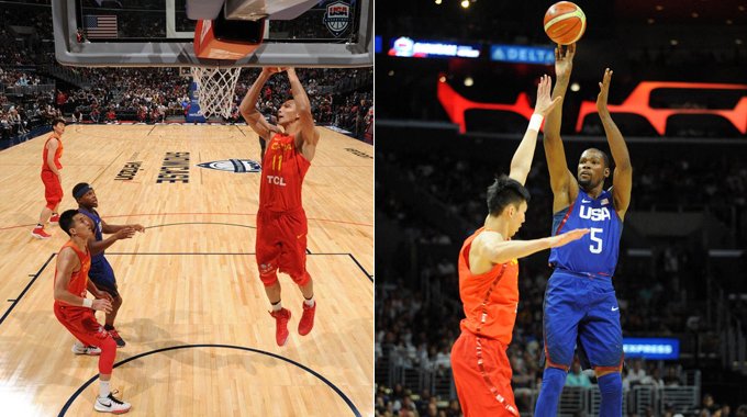 中美过招男篮pk巨星 周琦严防杜兰特