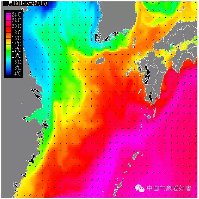 1月19日华东近海海温,洋流图,来自国际气象海洋株式会社