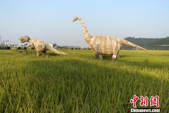 杭州富阳渔山稻香节开幕 “恐龙”助阵夺眼球