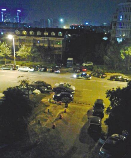 丽园馨都小区门口晚上停了三排车。徐先生供图